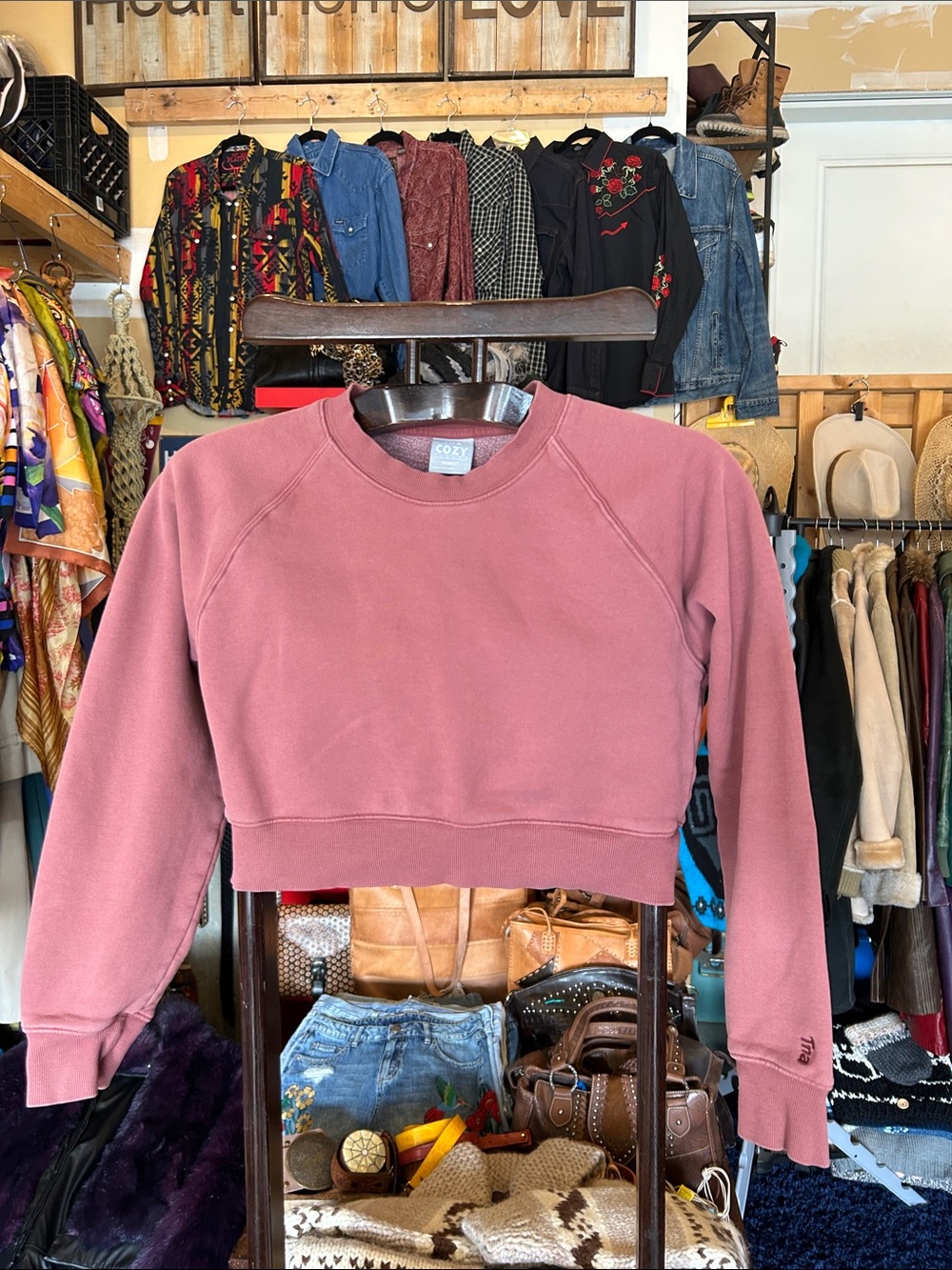 TNA Cozy Cropped Fleece Pullover in Dusty Mauve